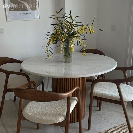 Table à manger Ronde en Marbre avec 4 chaises LYRA